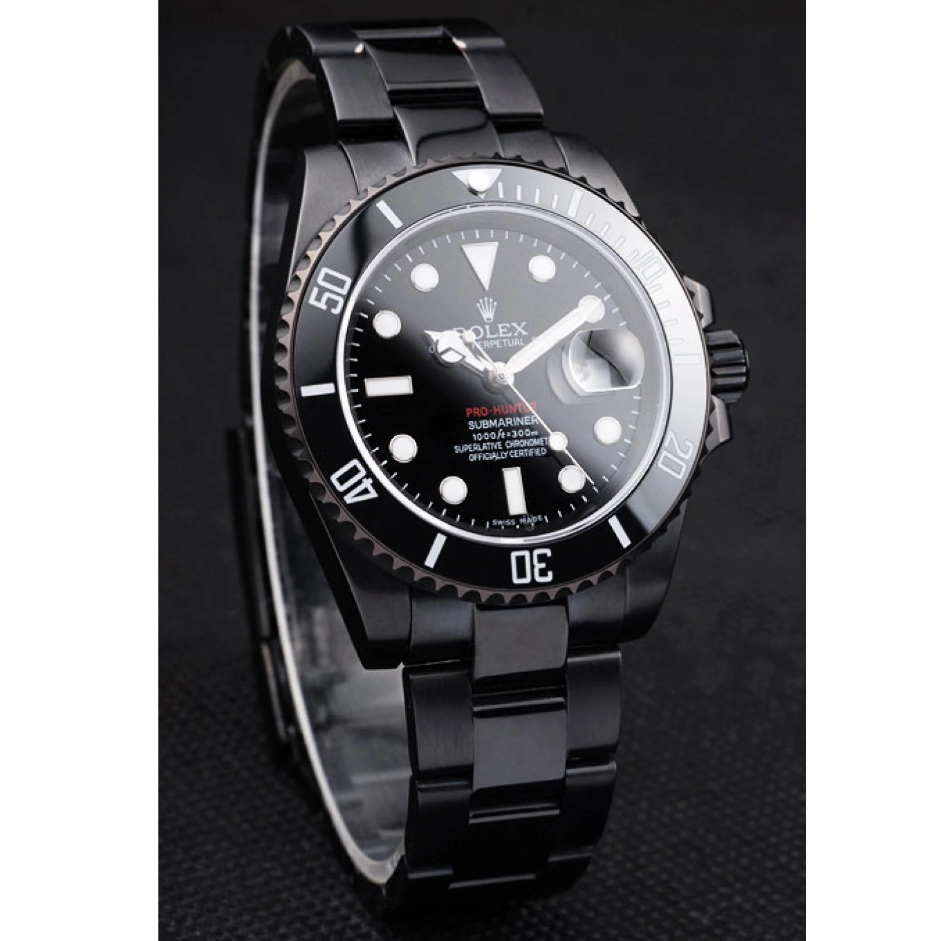 MiroTime 0726 Rolex Swiss Submariner Pro-Hunter Black Steel Strap Black Dial